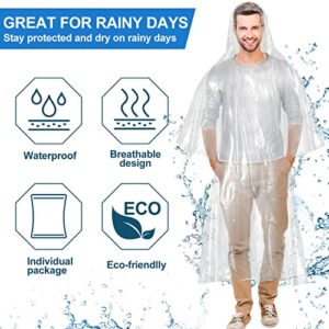 100 Pack of Adult Rain Ponchos with Hood, Disposable Rain Ponchos, Plastic Emergency Raincoat Poncho for Men Women Kids, Traveling Camping Hiking Outdoors Activities (White)