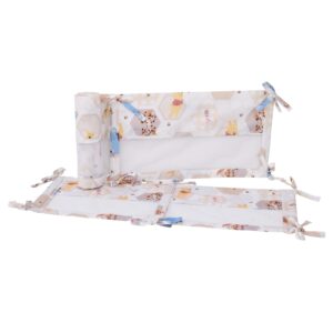 disney winnie the pooh hugs and honeycombs grey, white, tan and yellow secure-me crib liner with piglet, tigger and eeyore