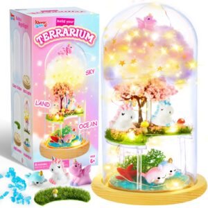 make your own unicorn night light - birthday crafts gifts for girls kids, unicorns terrarium kit for kids, 3-in-1 unicorn toys presents, kawaii arts and crafts for kids age 6 7 8-12 year old girl