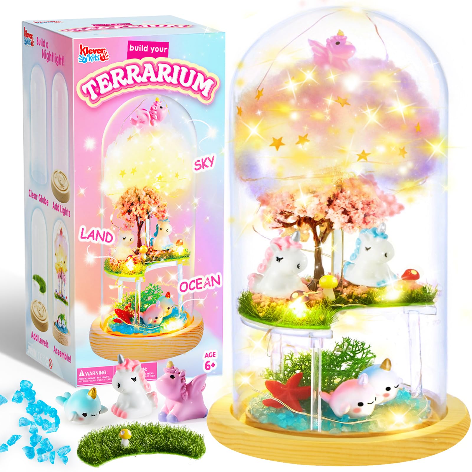 Make Your Own Unicorn Night Light - Birthday Crafts Gifts for Girls Kids, Unicorns Terrarium Kit for Kids, 3-in-1 Unicorn Toys Presents, Kawaii Arts and Crafts for Kids Age 6 7 8-12 Year Old Girl