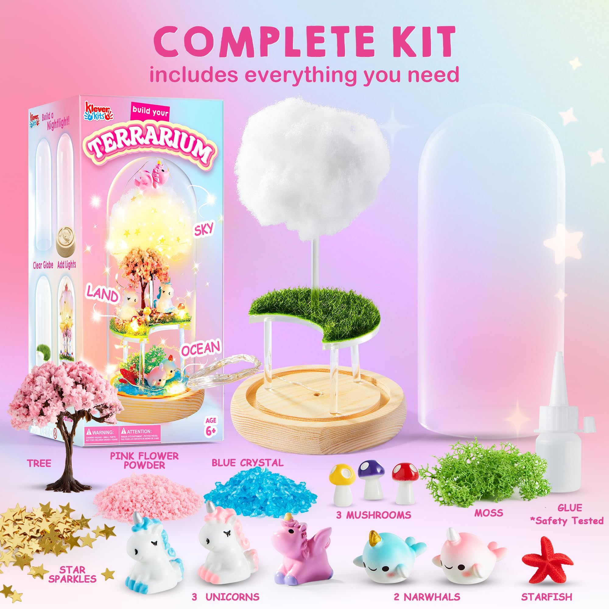 Make Your Own Unicorn Night Light - Birthday Crafts Gifts for Girls Kids, Unicorns Terrarium Kit for Kids, 3-in-1 Unicorn Toys Presents, Kawaii Arts and Crafts for Kids Age 6 7 8-12 Year Old Girl