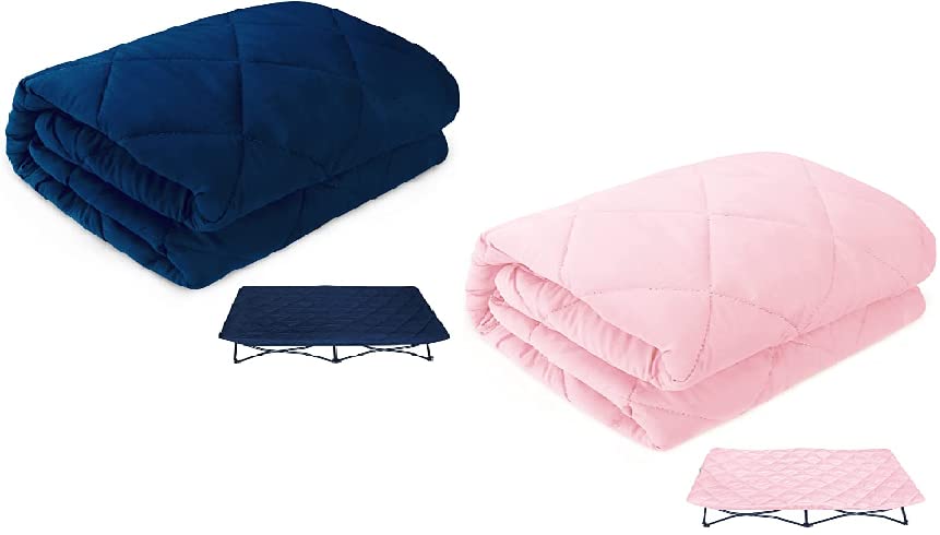 2 Pack, Sheet for Regalo My Cot Portable Toddler Bed, Joovy Travel Cot (Sheet Only, Bed not Included), Soft Child Travel Cot Padded Cover, Navy & Pink