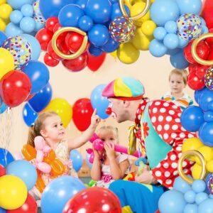 123Pcs Red Yellow Blue Balloons Garland Includes Foil Confetti Mixed Sizes Latex Balloon for Birthday Decorations, Baby Shower, Carnival, Circus, Party Supplies, Backdrop Decor