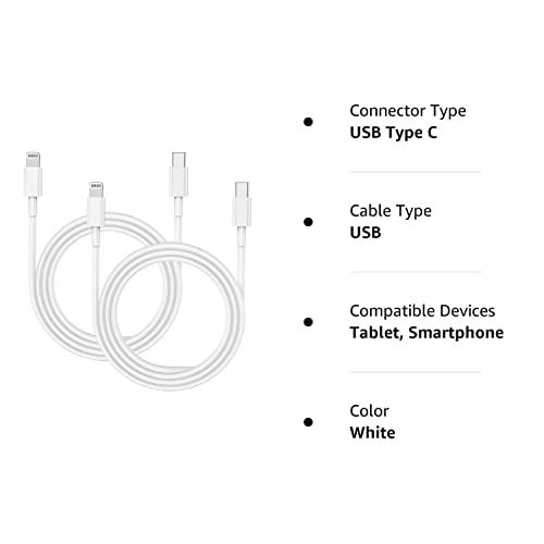 USBC to Lighting Cable for Apple iPhone 13 12 11 Pro Max Charger, 6Ft 2 Pack [Apple MFi Certified] iPhone Fast Charging USB Type C to Lighting Cord for iPhone 14 Plus/13/12/11/Mini- 6 Feet White