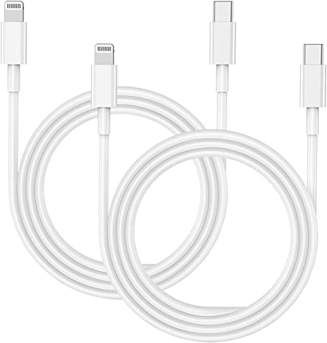 USBC to Lighting Cable for Apple iPhone 13 12 11 Pro Max Charger, 6Ft 2 Pack [Apple MFi Certified] iPhone Fast Charging USB Type C to Lighting Cord for iPhone 14 Plus/13/12/11/Mini- 6 Feet White