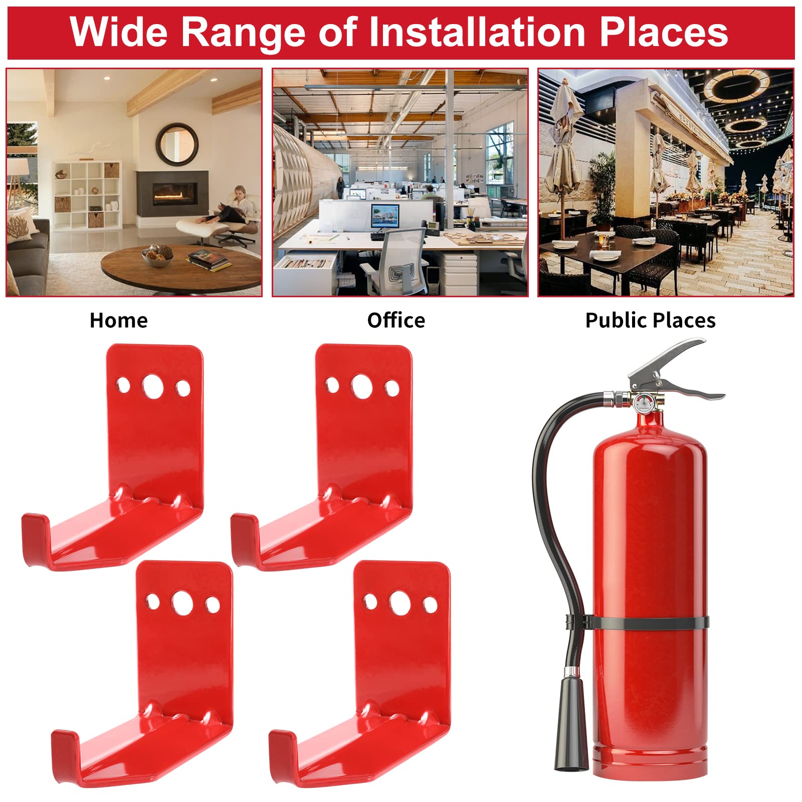 Huazu Fire Extinguisher Mount - 4 Pack Wall Hooks for 5 to 40 Lb Extinguishers, Universal Bracket with Expansion Screws