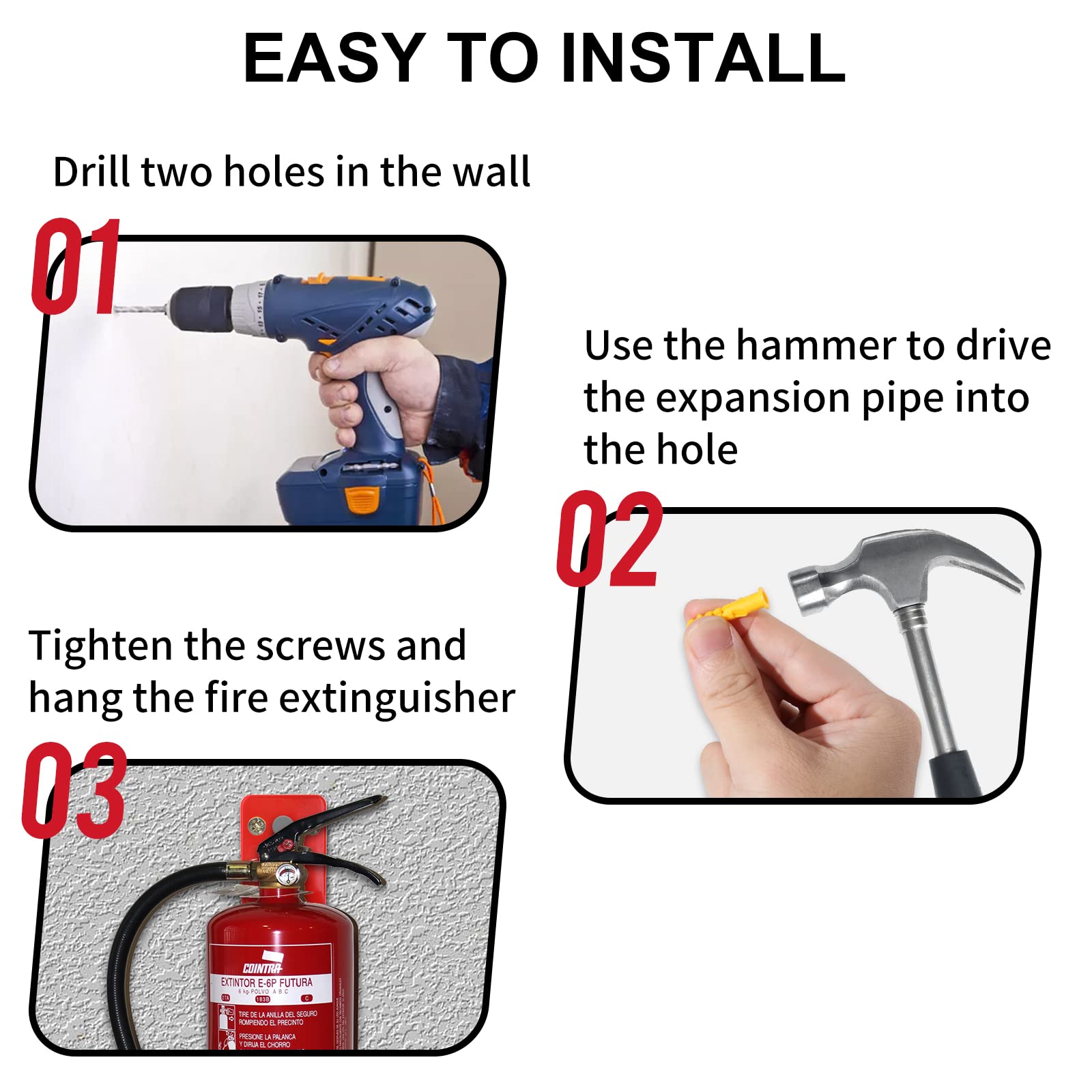 Huazu Fire Extinguisher Mount - 4 Pack Wall Hooks for 5 to 40 Lb Extinguishers, Universal Bracket with Expansion Screws