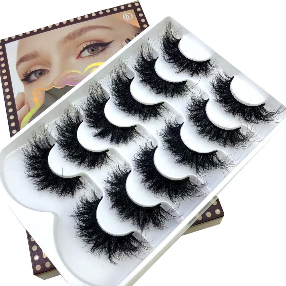 HBZGTLAD 6 Pairs False Eyelashes Cat-Eye Fluffy Faux Mink Lashes 8D Wispy Lashes Dramatic Long Thick Volume Fake Eye Lash(SR-01）