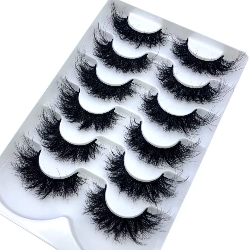 HBZGTLAD 6 Pairs False Eyelashes Cat-Eye Fluffy Faux Mink Lashes 8D Wispy Lashes Dramatic Long Thick Volume Fake Eye Lash(SR-01）