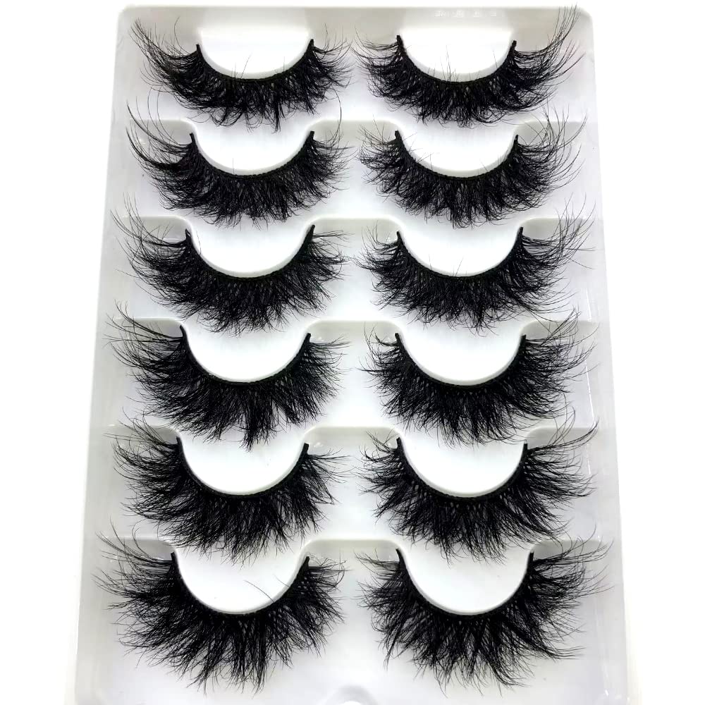 HBZGTLAD 6 Pairs False Eyelashes Cat-Eye Fluffy Faux Mink Lashes 8D Wispy Lashes Dramatic Long Thick Volume Fake Eye Lash(SR-01）