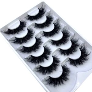 HBZGTLAD 6 Pairs False Eyelashes Cat-Eye Fluffy Faux Mink Lashes 8D Wispy Lashes Dramatic Long Thick Volume Fake Eye Lash(SR-01）