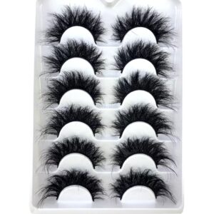 HBZGTLAD 6 Pairs False Eyelashes Cat-Eye Fluffy Faux Mink Lashes 8D Wispy Lashes Dramatic Long Thick Volume Fake Eye Lash(SR-01）