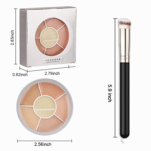 6 Colors Conceal Correct Cream Contour Makeup Palette With Makeup Brushes Foundation Brush,Light to Neutral,Conceal trouble spots dullness dark circles Correct Camouflage imperfections Covers redness