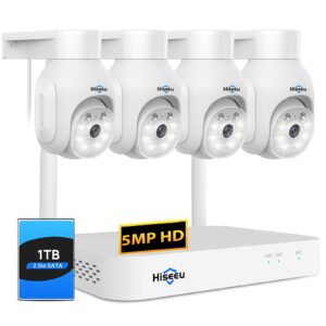 hiseeu 5mp wireless ptz security camera system, indoor outdoor ip66 waterproof wifi camera, 4k 10ch nvr, 2-way audio, motion detection alarm, 24/7 surveillance, 1tb hard drive (plug-in power supply)