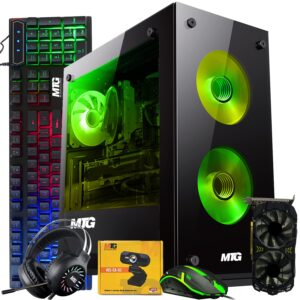 mtg aurora 4t gaming tower pc- intel core i7 4th gen, amd rx 580 gddr5 8gb 256bits graphic, 16gb ram ddr3, 512gb nvme, rgb keyboard mouse and headphone, webcam, win 10 home