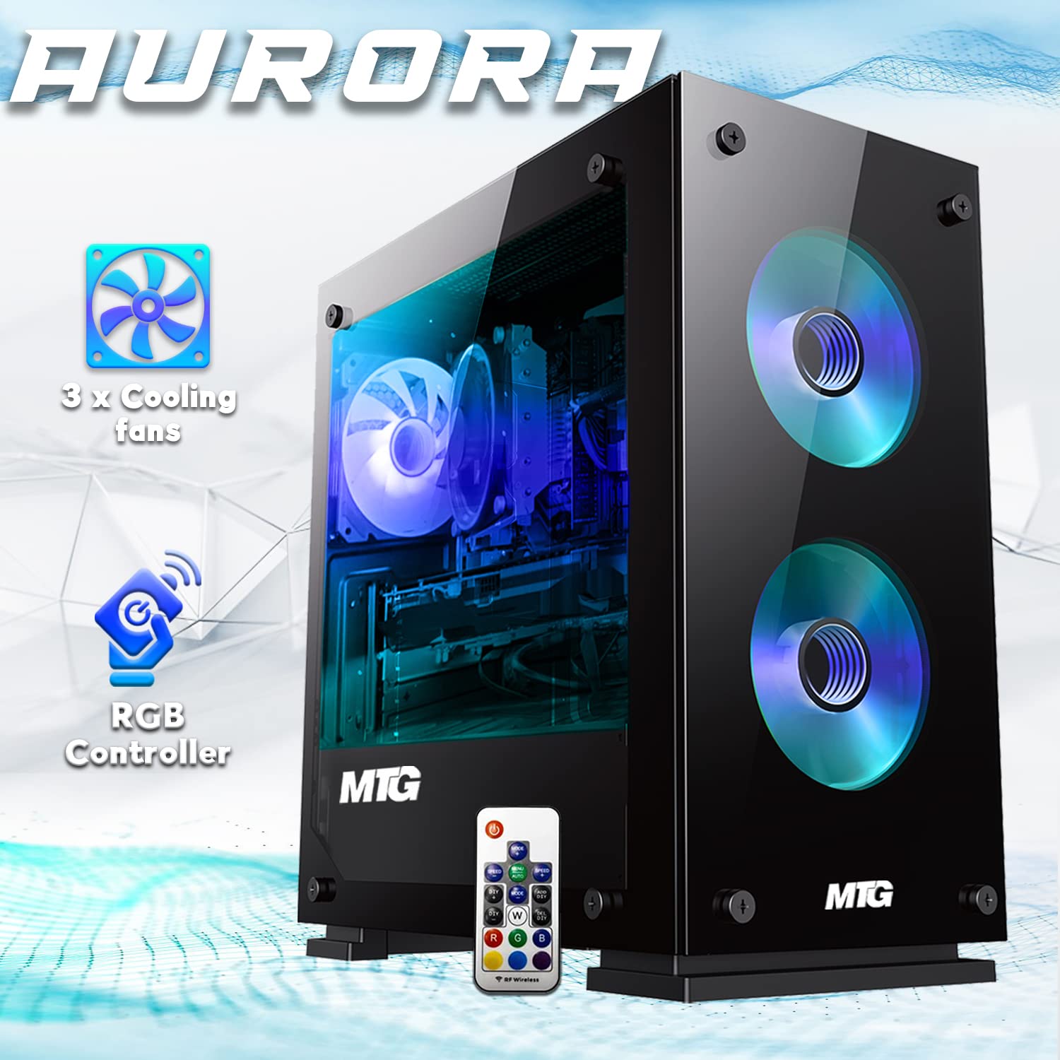 MTG Aurora 4T Gaming Tower PC- Intel Core i7 4th Gen, AMD RX 580 GDDR5 8GB 256bits Graphic, 16GB Ram DDR3, 512GB Nvme, RGB Keyboard Mouse and Headphone, Webcam, Win 10 Home