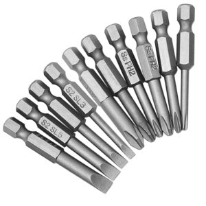 saipe 10pcs magnetic screwdriver bit sets 1/4 inch hex shank flat slotted + phillips cross head screw driver s2 steel drive drill bits for electric screwdrivers (2 inch/50mm length)