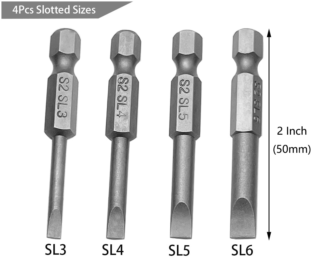 Saipe 10Pcs Magnetic Screwdriver Bit Sets 1/4 Inch Hex Shank Flat Slotted + Phillips Cross Head Screw Driver S2 Steel Drive Drill Bits for Electric Screwdrivers (2 inch/50mm Length)