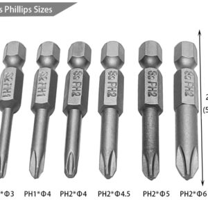 Saipe 10Pcs Magnetic Screwdriver Bit Sets 1/4 Inch Hex Shank Flat Slotted + Phillips Cross Head Screw Driver S2 Steel Drive Drill Bits for Electric Screwdrivers (2 inch/50mm Length)