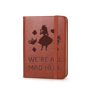 alice in wonderland leather notebook always remember you’re braver than you believe leather notebook alice fans gift birthday graduation christmas gifts for her friends (a7 4.3x3.2inch we're all mad here)