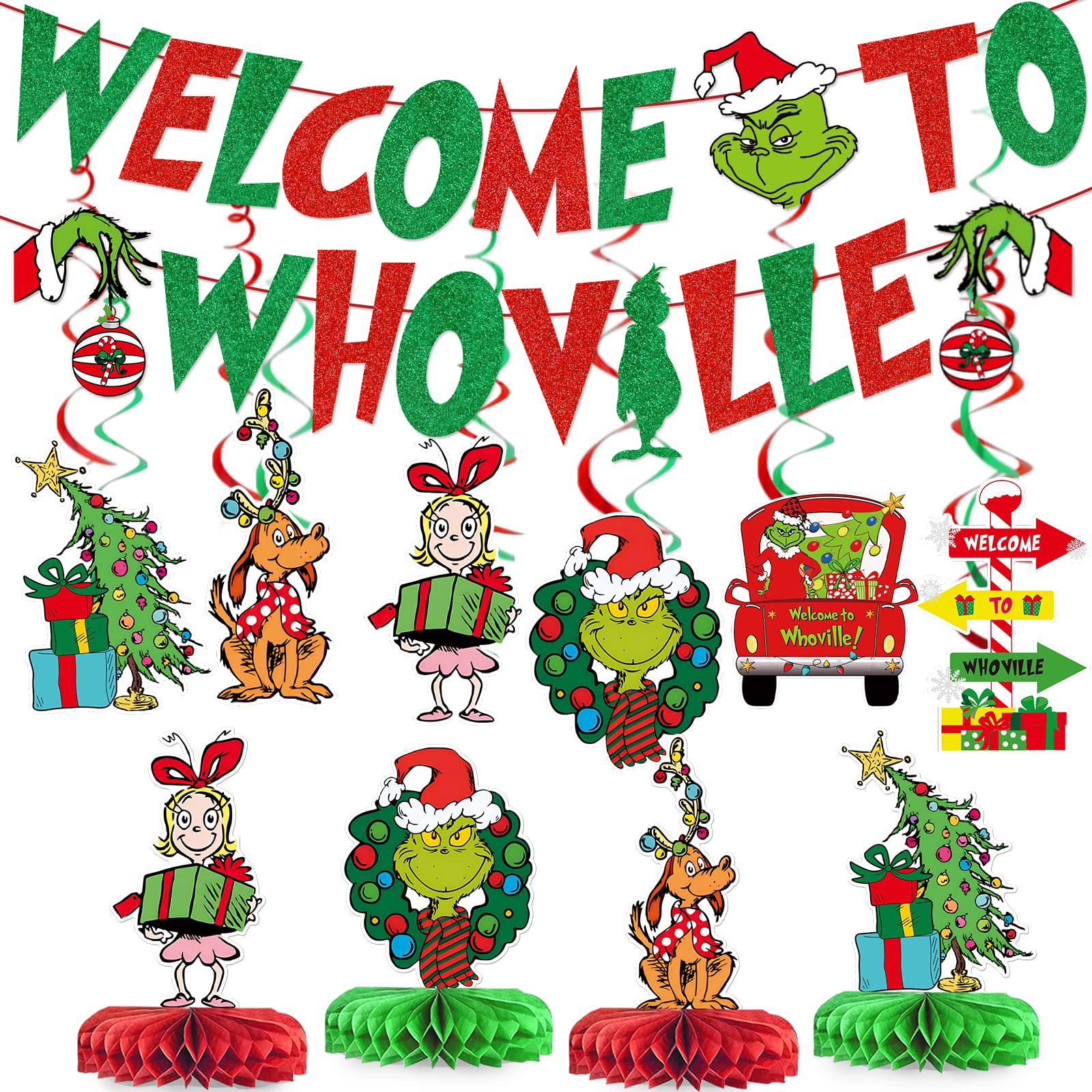 Whoville Christmas Decorations Whoville Decorations Welcome to Whoville Banner The Christmas Decorations Party Supplies Christmas Grieen Birthday Party Decorations