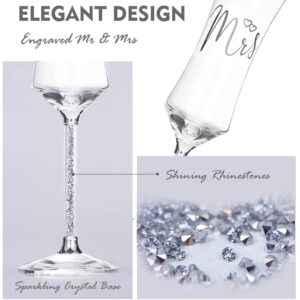 ROXBURGH Wedding Champagne Flutes and Cake knife Server Set, Mr and Mrs Champagne Flutes Glasses for Bride and Groom Cake Cutting set for Wedding Engagement Gifts