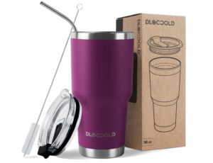 dloccold 30 oz tumbler with lid and straw, 18/8 stainless steel vacuum insulated coffee tumbler,insulated travel mug water cup with leak-proof flip lid,metal straw,cleaning brush & gift box