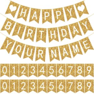 124 pcs happy birthday banner, banner diy birthday banner reusable multi occasion party decorations bunting banner for men women boys girls kids golden birthday party (gold)