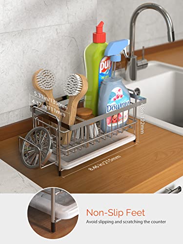 FixOwl Sink Caddy Kitchen Sink Organizer Sponge Holder for Kitchen Sink Non-Slip Countertop Organizer SUS304 with Removable Tray, Silver