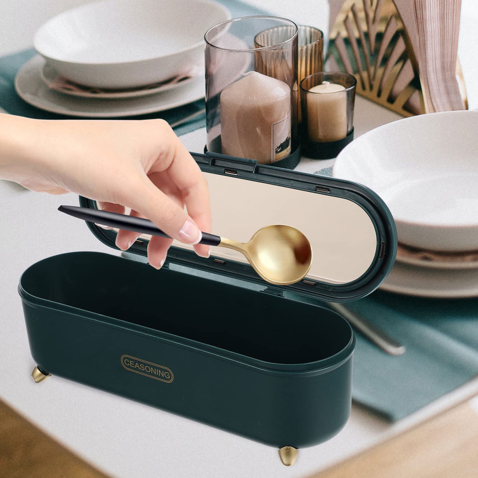 Luxshiny Box Cutlery Storage Box Countertop Utensil Holders Portable Flatware Case Drawer Cutlery Organizer Flatware & Utensil Case Plastic Organizer Visible Case Household Products Seal Pp
