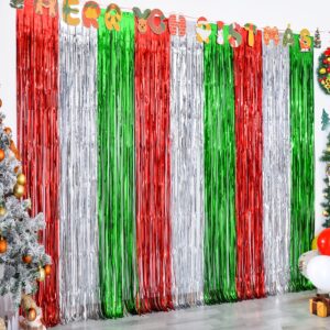 lolstar 5 pack christmas foil fringe curtains christmas party decoration 3.3 x 6.6 ft red silver green tinsel fringe party photo backdrop streamer backdrop for christmas, new year, ugly sweater party