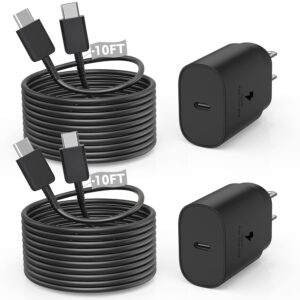 10ft long samsung charger fast charging cord & 2pack 25w usb-c super fast charging black pd/pps wall charger type-c block for samsung galaxy s23/s22/s22 ultra/s22/s21/note20/iphone 15/plus/pro/pro max