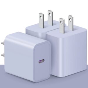 [3 pack] usb c wall charger, iphone charger block 20w pd power adapter compatible iphone 15/15pro/15pro max/15plus/14 13 12 11 pro max/pro/mini/xs/xr/x, ipad pro/mini - purple