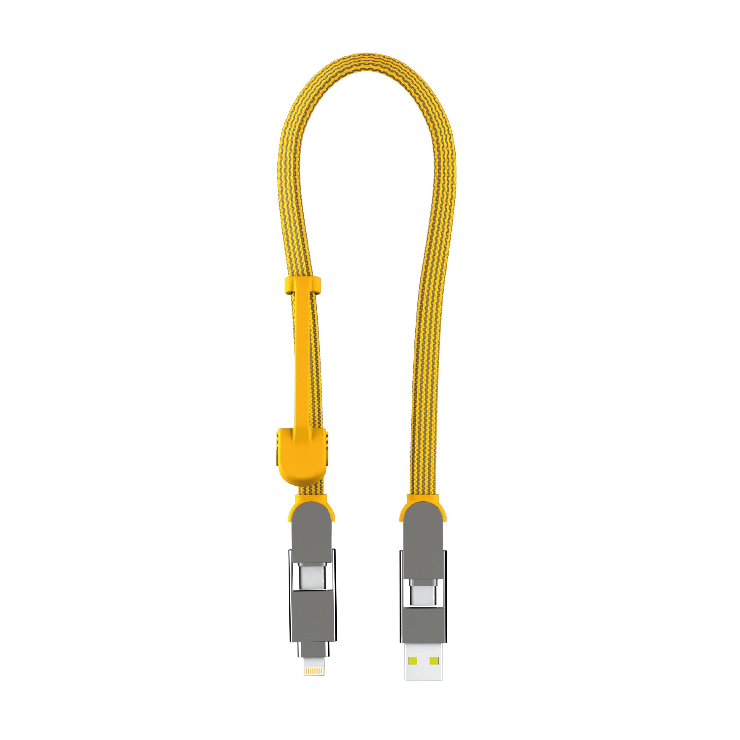 Rolling Square inCharge XL 6-in-1 Multi Charging Cable, Portable USB and USB-C Cable with 100W Ultra-Fast Charging Power, 1 Ft/0.3m, Summit Yellow