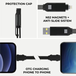 Rolling Square inCharge XL 6-in-1 Multi Charging Cable, Portable USB and USB-C Cable with 100W Ultra-Fast Charging Power, 1 Ft/0.3m, Summit Yellow