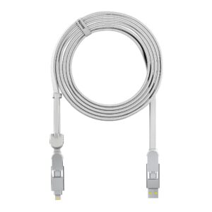 rolling square incharge xl 6-in-1 multi charging cable, portable usb and usb-c cable with 100w ultra-fast charging power, 10 ft/3m, glacier white