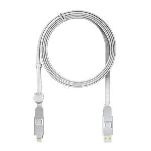 rolling square incharge xl 6-in-1 multi charging cable, portable usb and usb-c cable with 100w ultra-fast charging power, 6.5 ft/2m, glacier white