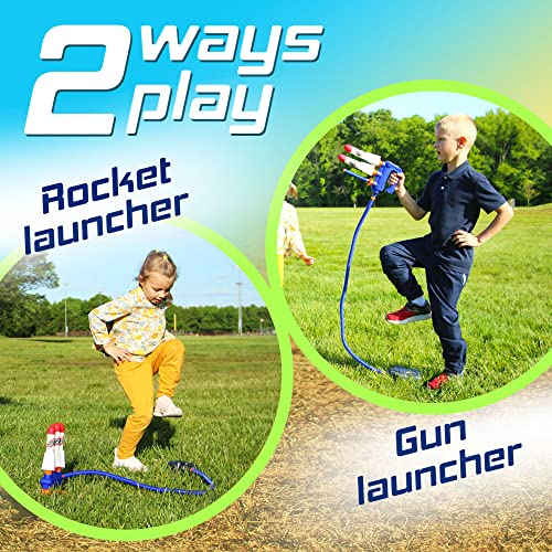 New Bounce Rocket Launcher for Kids - Adjustable 2-in-1 Jump Rocket Set - Includes a Sturdy Launch Pad and 4 LED Rockets - Soars Up to 150 Ft - Fun Kids Outdoor Toys (4 Pc Rocket Launcher)