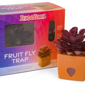 ZendoZones Fruit Fly Trap with Zendo Lure, Joyful Janet with Plastic Terra Cotta Colored Base, Refillable and Reusable