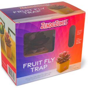 ZendoZones Fruit Fly Trap with Zendo Lure, Joyful Janet with Plastic Terra Cotta Colored Base, Refillable and Reusable