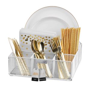 eltow silverware holder and paper plater organizer for countertop, 6 compartment utensil caddy for parties, home, office or rv lifestyle (white)