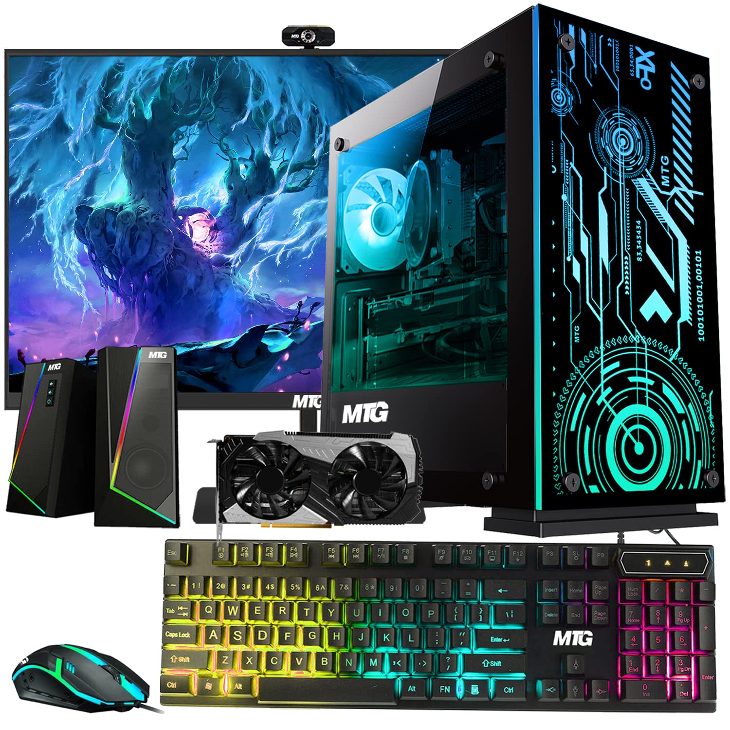 MTG Aurora 4C Gaming Tower PC- Intel Core i7 4th Gen, RTX 2060S GDDR6 8GB 256bits Graphic, 16GB Ram, 2TB Nvme, 1TB SSD, New MTG 27 Inch Monitor, RGB Bundle, Webcam, Win 10 Home