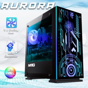 MTG Aurora 4C Gaming Tower PC- Intel Core i7 4th Gen, RTX 2060S GDDR6 8GB 256bits Graphic, 16GB Ram, 2TB Nvme, 1TB SSD, New MTG 27 Inch Monitor, RGB Bundle, Webcam, Win 10 Home