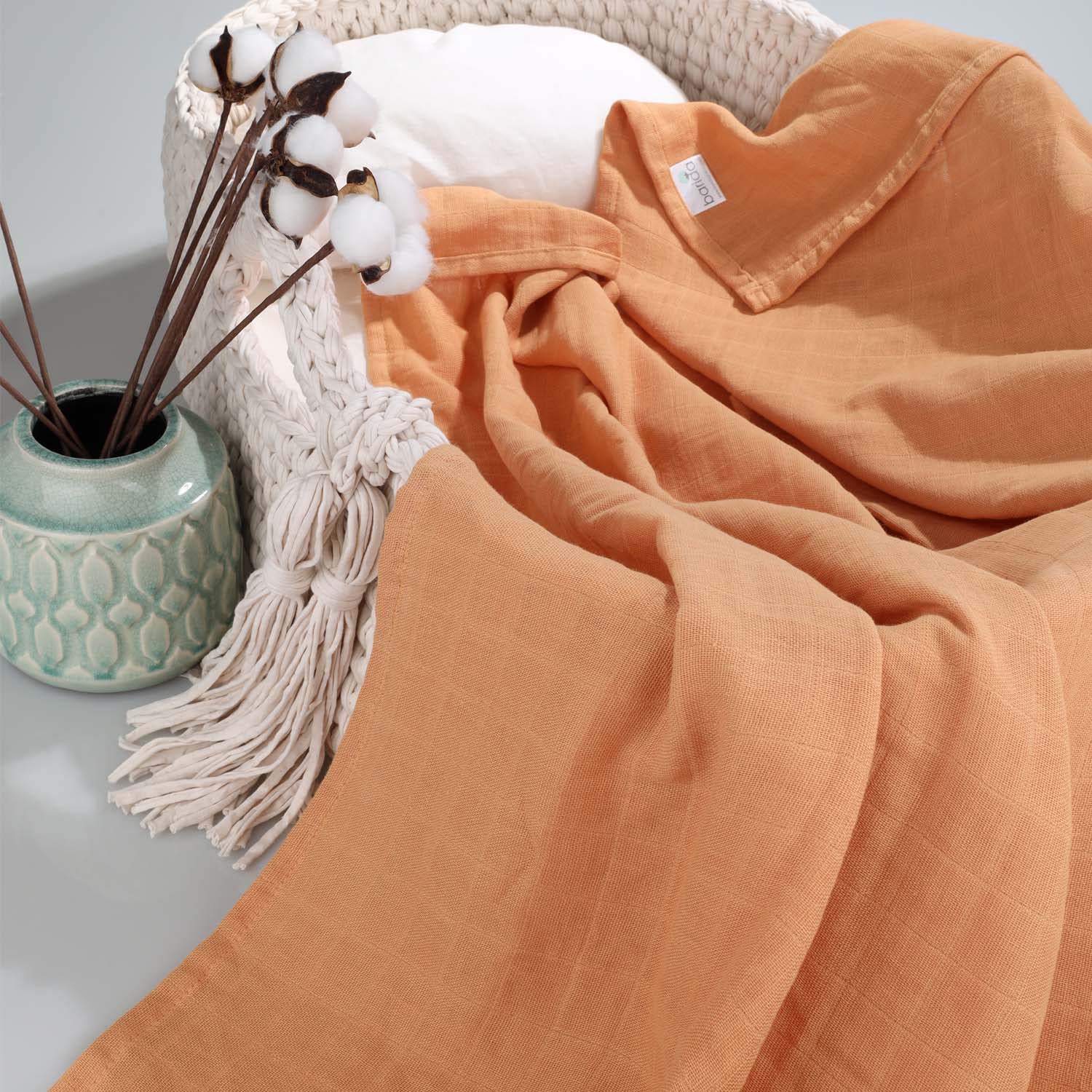 Barida Muslin Blankets for Girls & Boys, Premium Cotton Large Multiuse Lightweight Ultra Soft Muslin Blanket Baby, Muslin Swaddle Blankets Boy, 2 Pack Muslin Throw Blanket (Orange- Sage Green)
