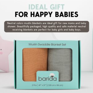 Barida Muslin Blankets for Girls & Boys, Premium Cotton Large Multiuse Lightweight Ultra Soft Muslin Blanket Baby, Muslin Swaddle Blankets Boy, 2 Pack Muslin Throw Blanket (Orange- Sage Green)