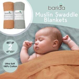 Barida Muslin Blankets for Girls & Boys, Premium Cotton Large Multiuse Lightweight Ultra Soft Muslin Blanket Baby, Muslin Swaddle Blankets Boy, 2 Pack Muslin Throw Blanket (Orange- Sage Green)