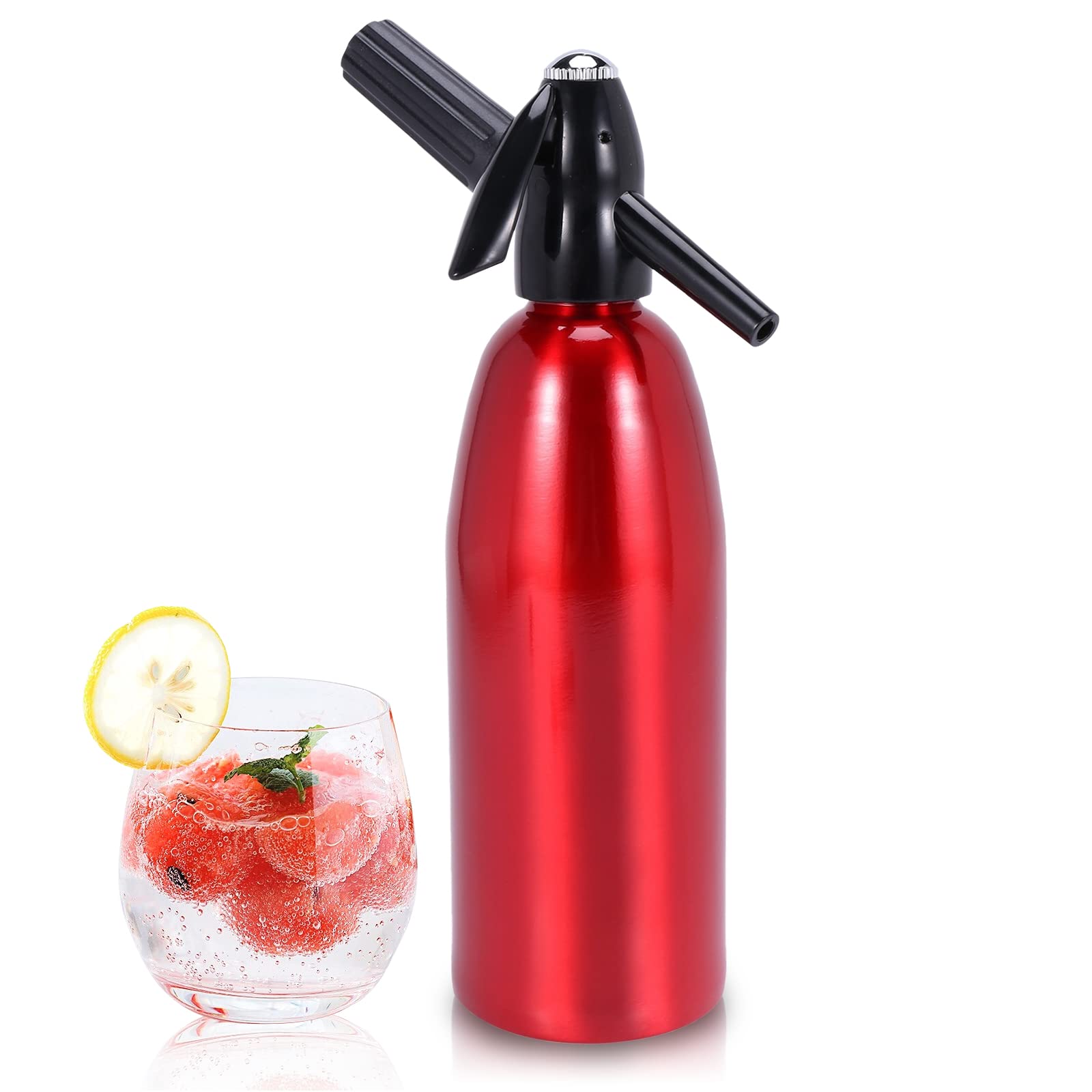 Mlijzard Sparkling Water Maker,1Liter Soda Siphon,Seltzer Water Maker,Carbonated Water Machines for Home Club Making Fresh Soda Water Cocktails DIY Soda Drink,Use 8g CO2 Cartridges(Not Included),Red