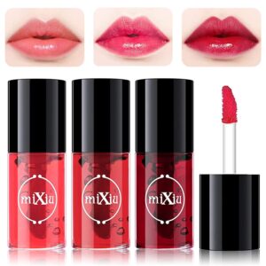 3 colors lip stain tint set, waterproof&long lasting mini liquid lipstick hydrating moisturizing lip cheeks and eyes,natural glossy korean lip tint stain easy application, non-stick(1#2#3)