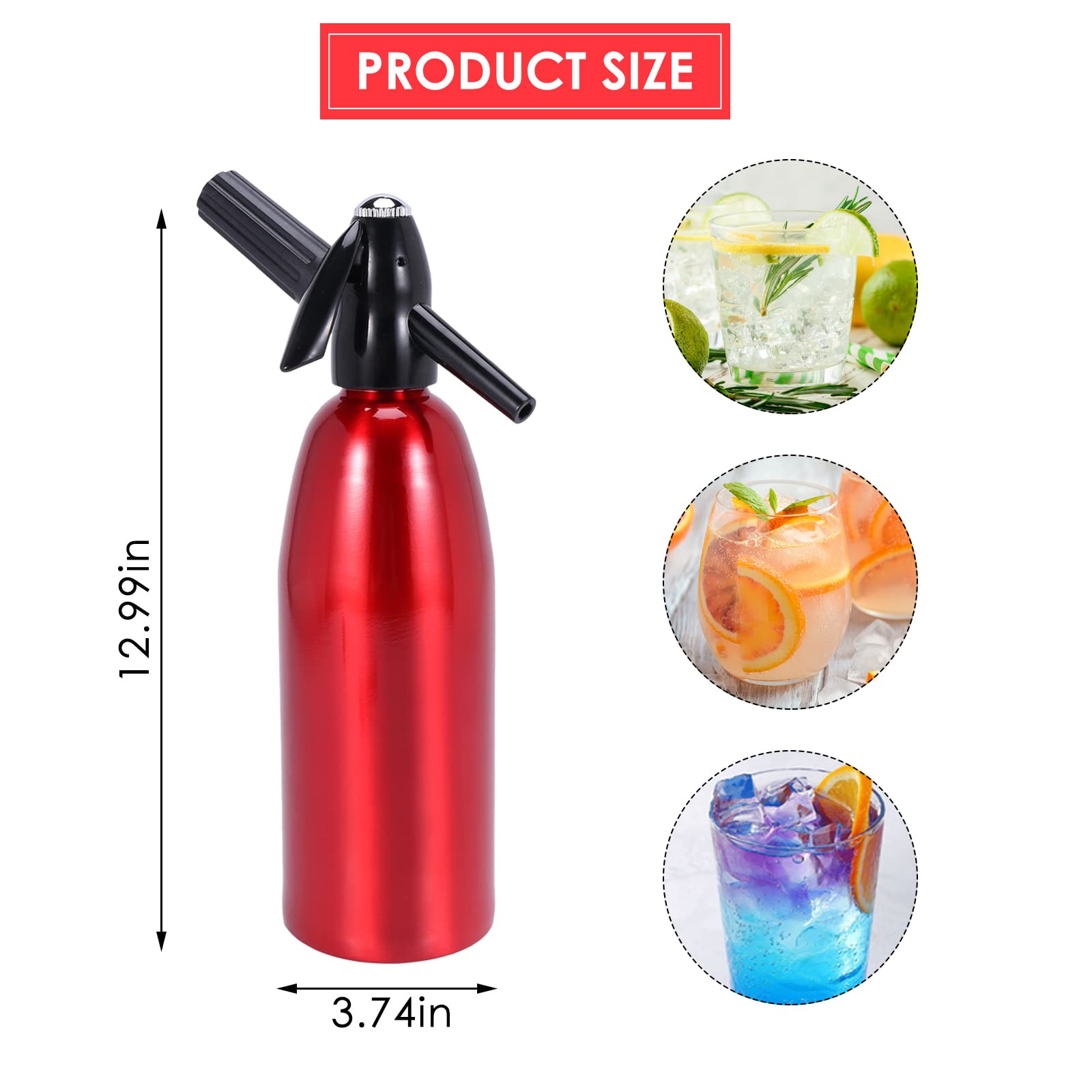 Mlijzard Sparkling Water Maker,1Liter Soda Siphon,Seltzer Water Maker,Carbonated Water Machines for Home Club Making Fresh Soda Water Cocktails DIY Soda Drink,Use 8g CO2 Cartridges(Not Included),Red