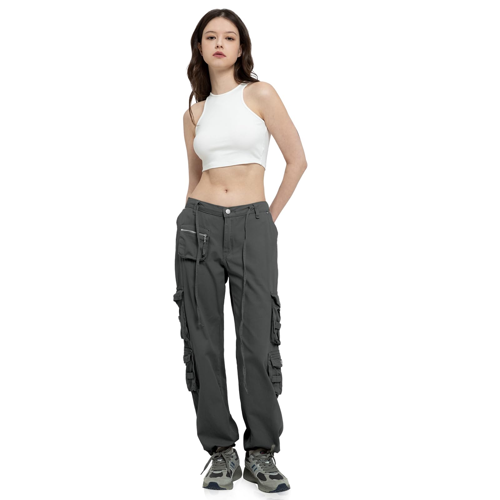 Cargo Pants Women Tactical Baggy Hiking Cargo Pants with 9 Pockets Cotton Military Casual Army Combat Work Pants Dark Gray L